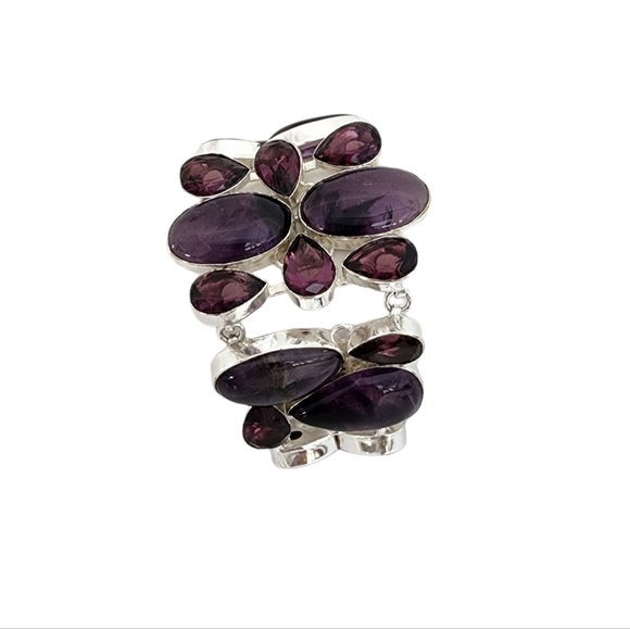 Silver amethyst gemstone bracelet chunky statement bracelet plus glass stones - Picture 6 of 15